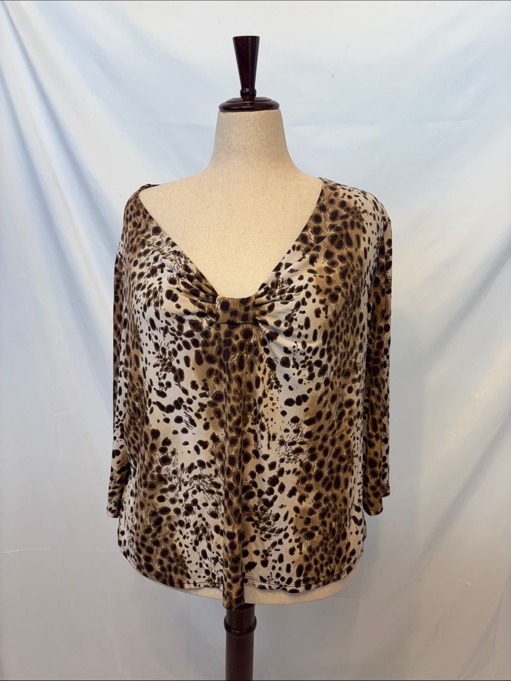 George Women's Plus Cheetah Print V-Neck Draped Knot Front Top 22W / 24W